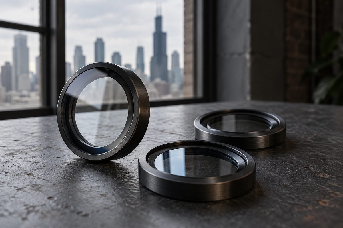 CNC aluminium alloy camera lens bezel protector rings on inspection plate